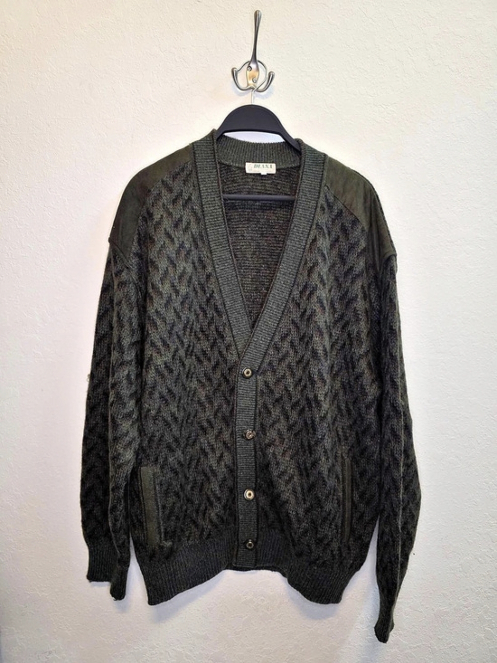 Diana Unisex Green Brown Geometric Knit Cardigan